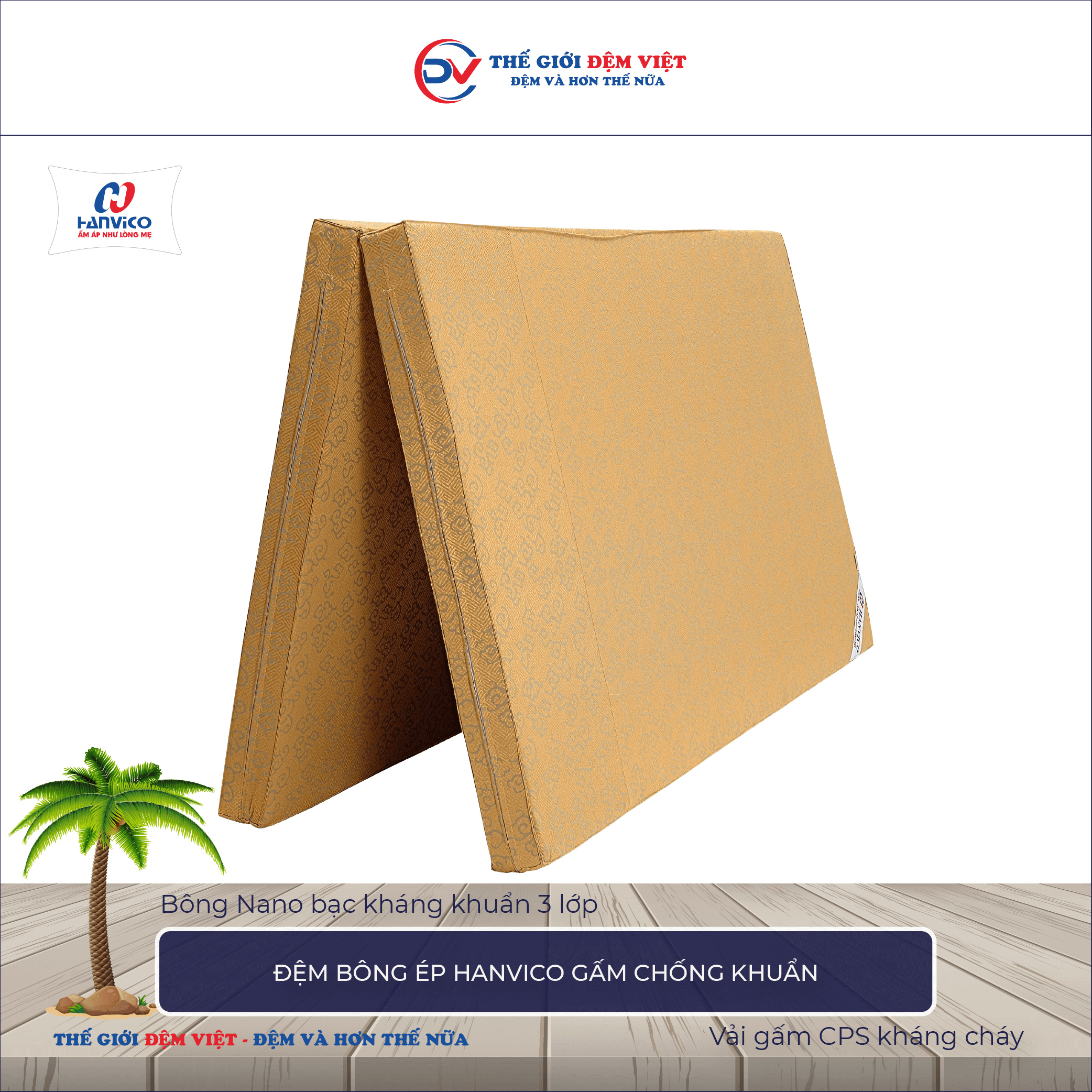 Đệm bông ép Hanvico gấm chống khuẩn 1-1