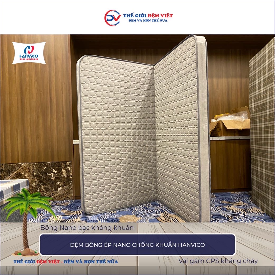 Đệm bông ép Nano chống khuẩn Hanvico 1-1