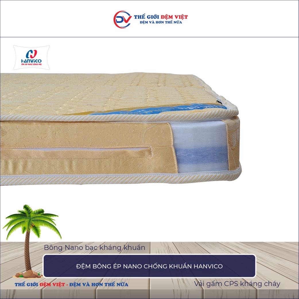 Đệm bông ép Nano chống khuẩn Hanvico 4-1