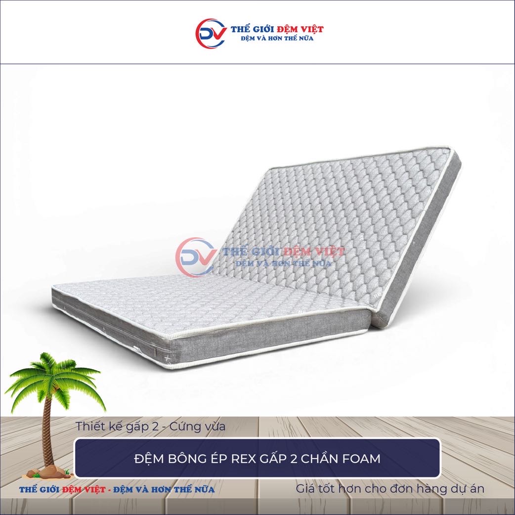 Đệm bông ép Rex gấp 2 vỏ chần foam-1
