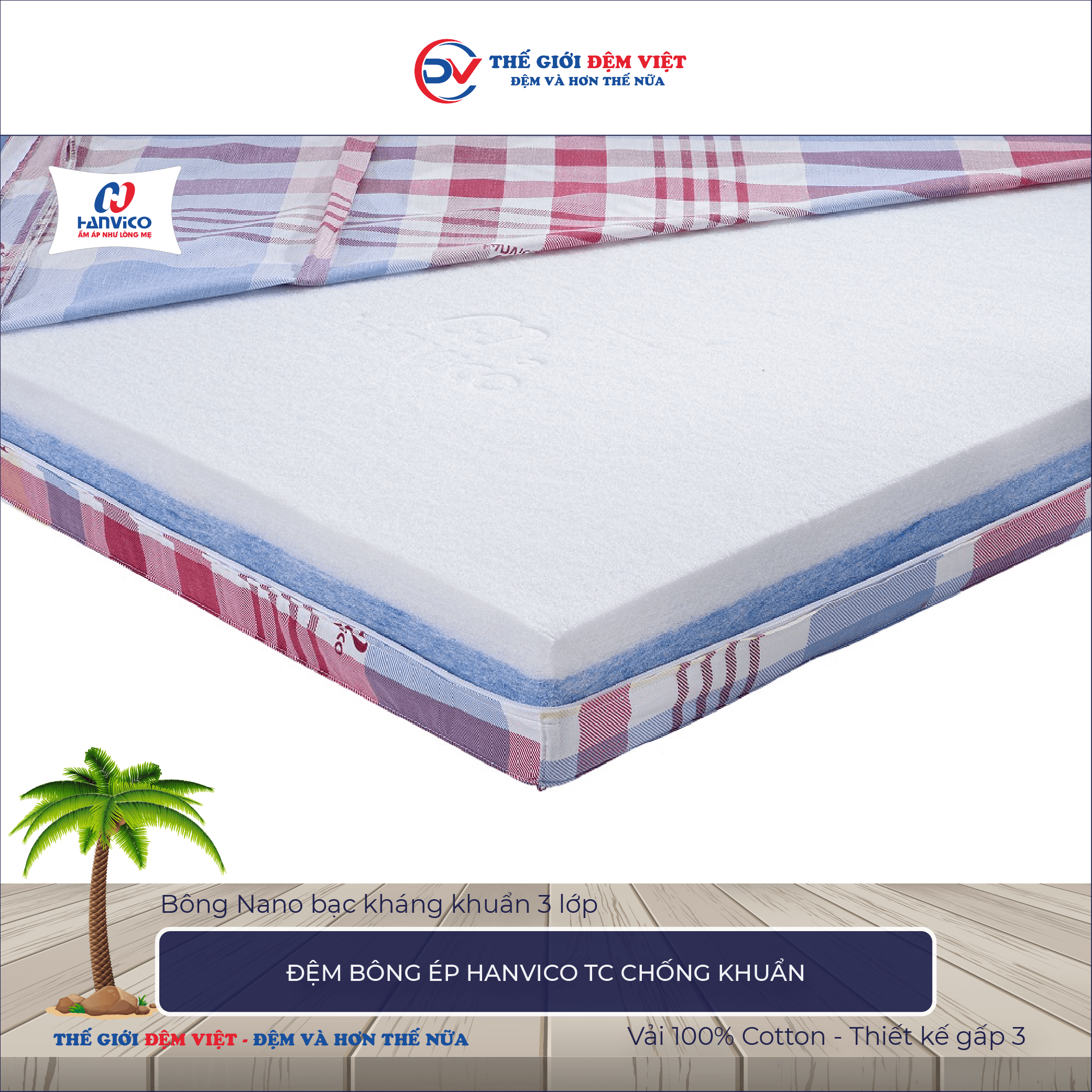 Đệm bông ép TC chống khuẩn Hanvico 3-1