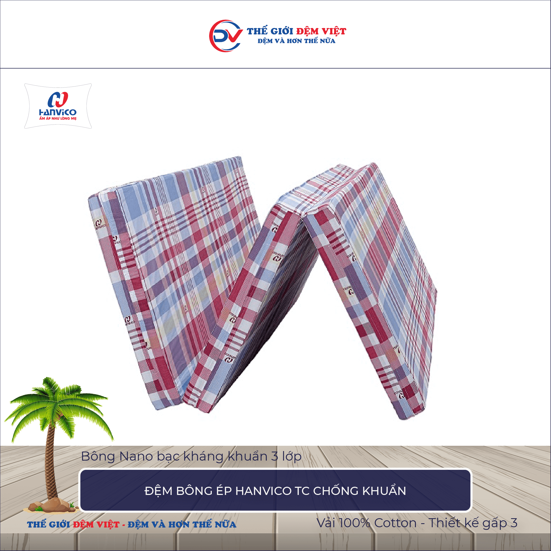 Đệm bông ép TC chống khuẩn Hanvico 6-1