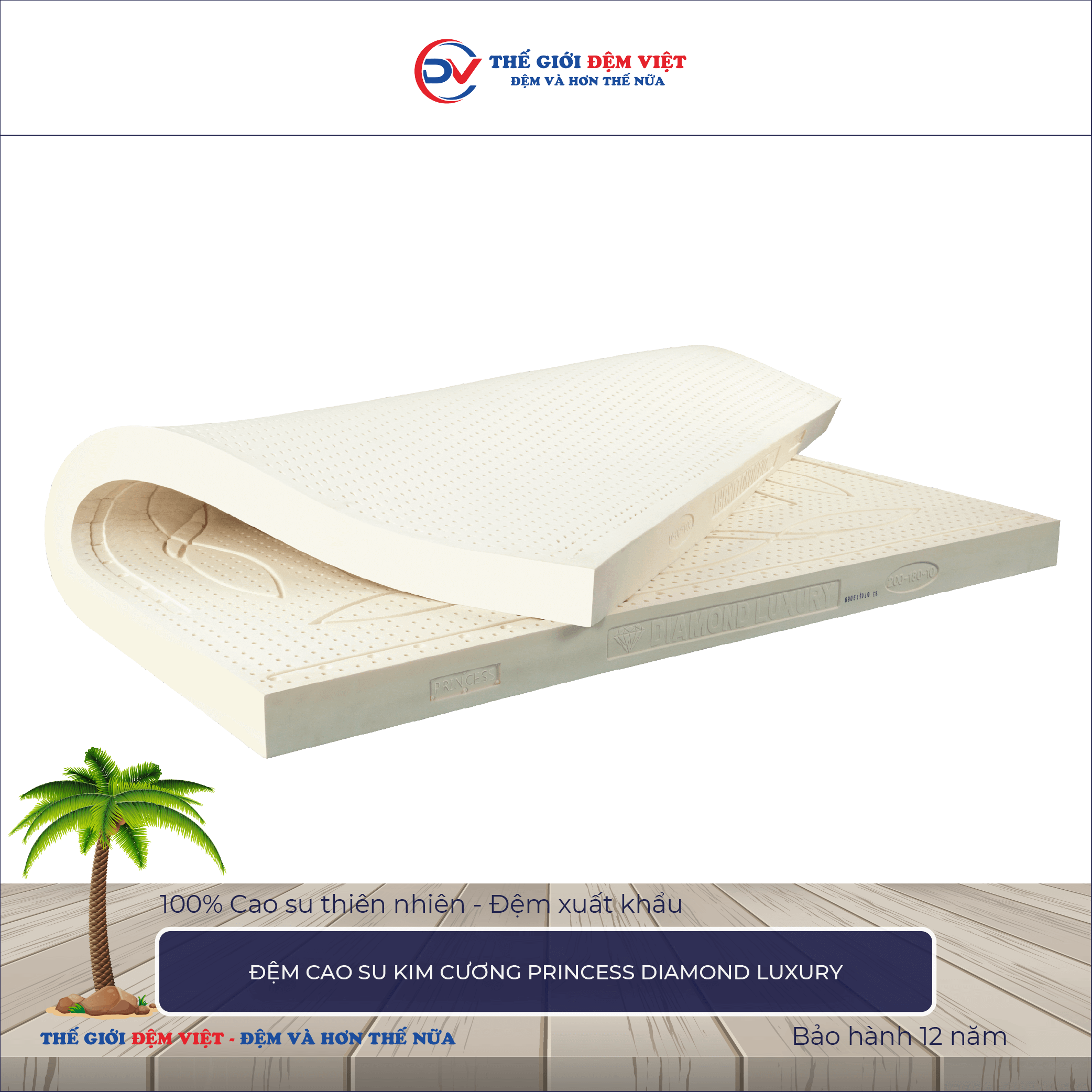 Đệm cao su Kim Cương Princess Diamond Luxury 2-1