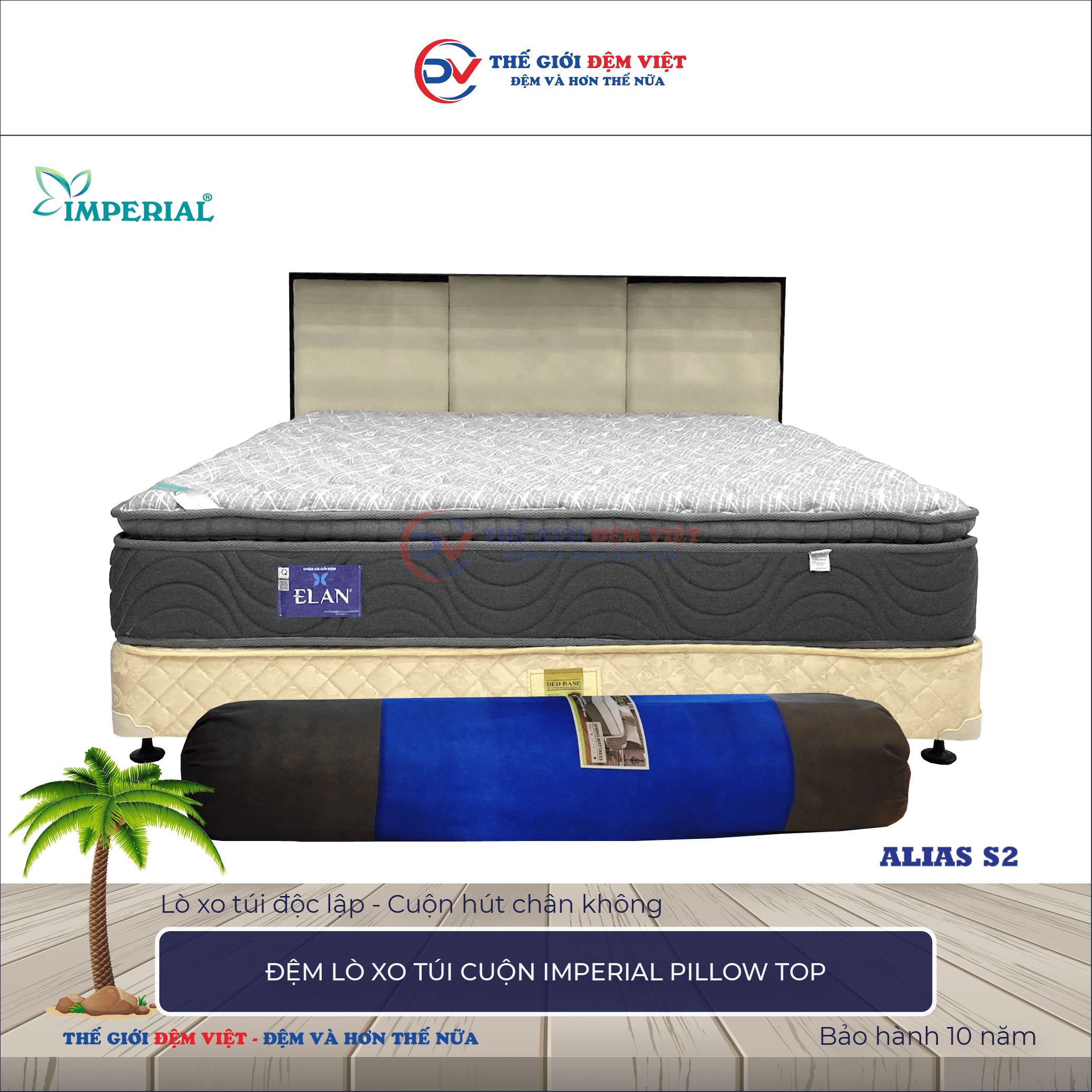 Đệm lò xo túi cuộn Elan IMPERIAL PILLOW TOP-1