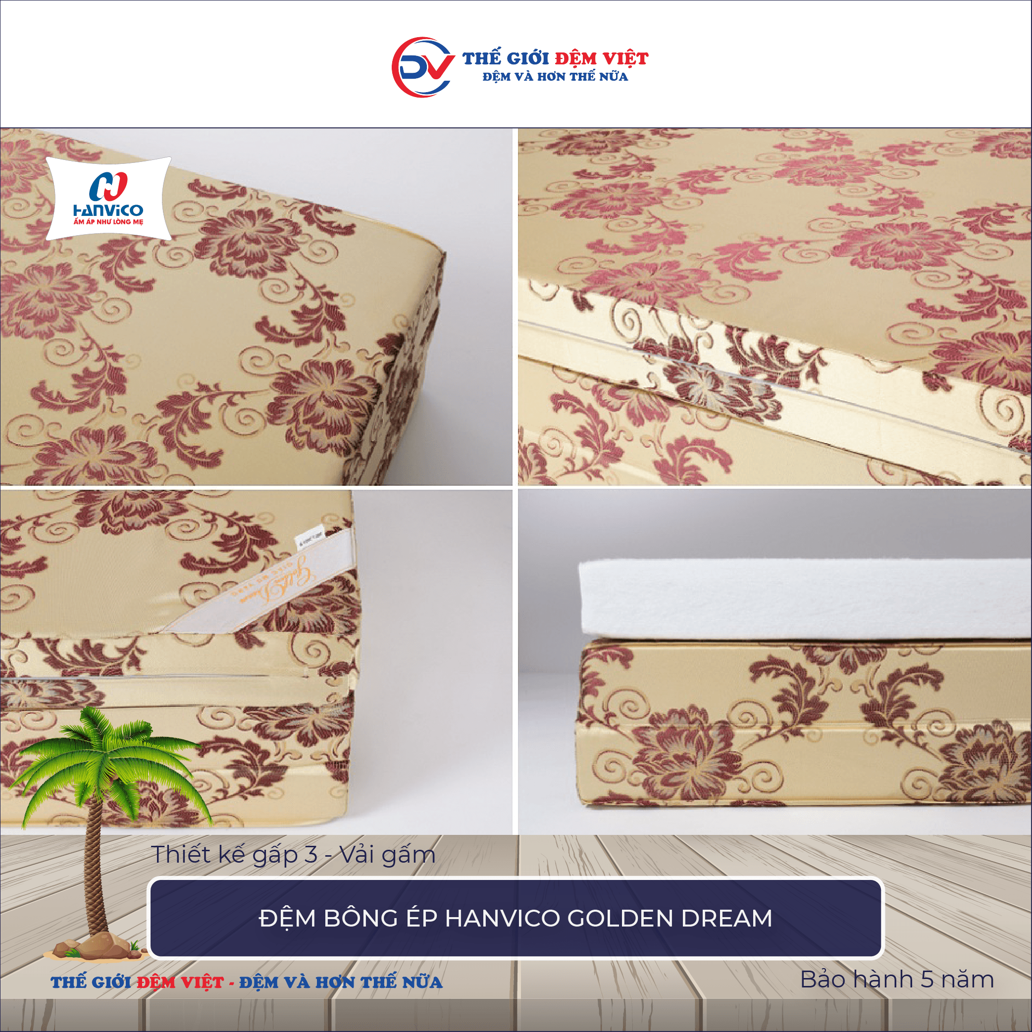 Đệm bông ép gấm Hanvico Golden Dream-1