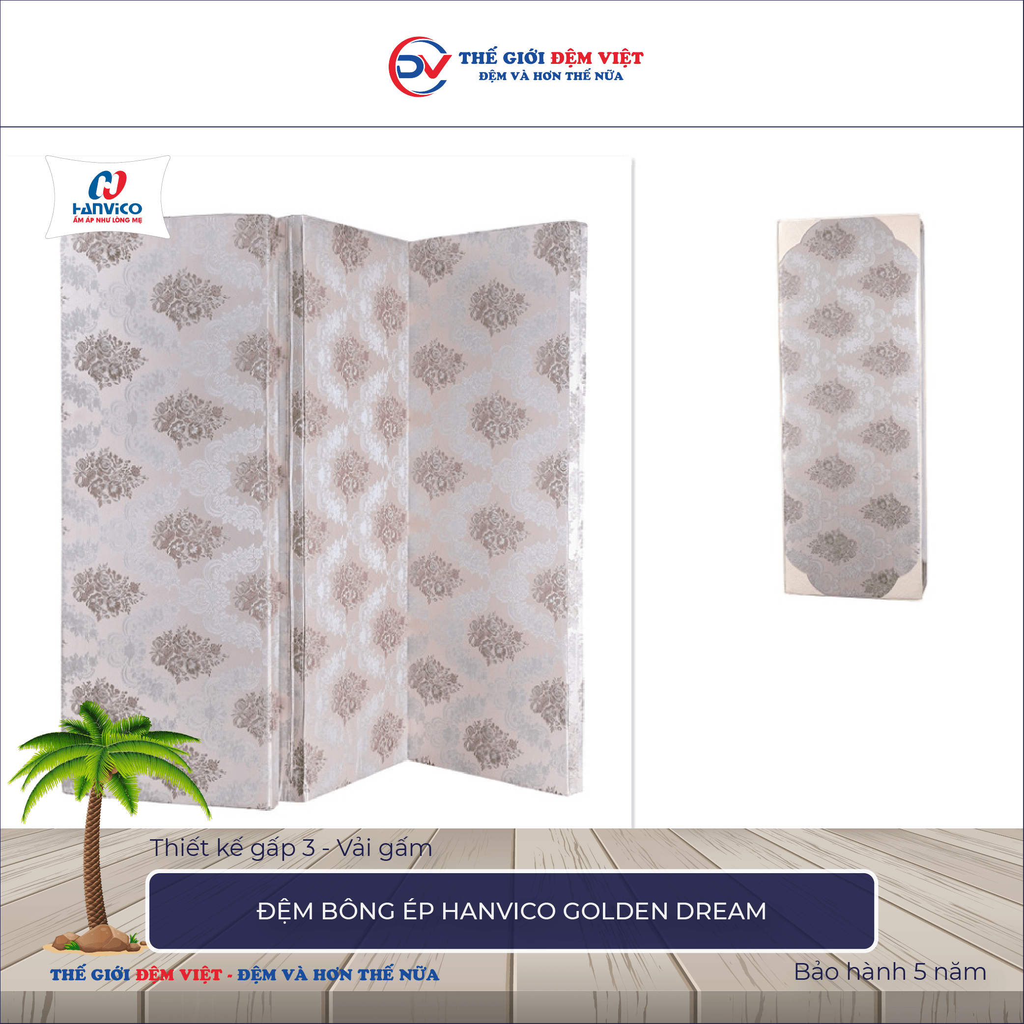 Đệm bông ép gấm Hanvico Golden Dream
