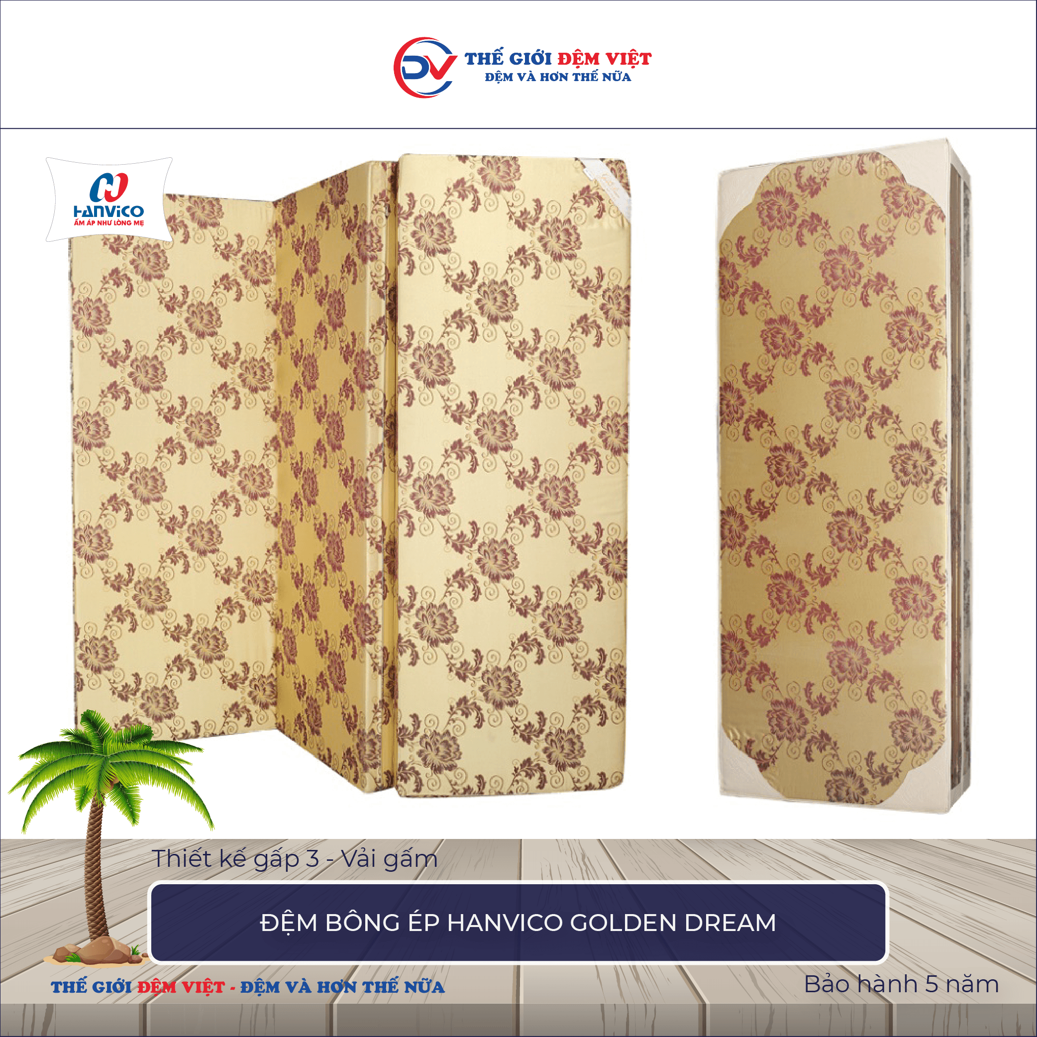 Đệm bông ép gấm Hanvico Golden Dream