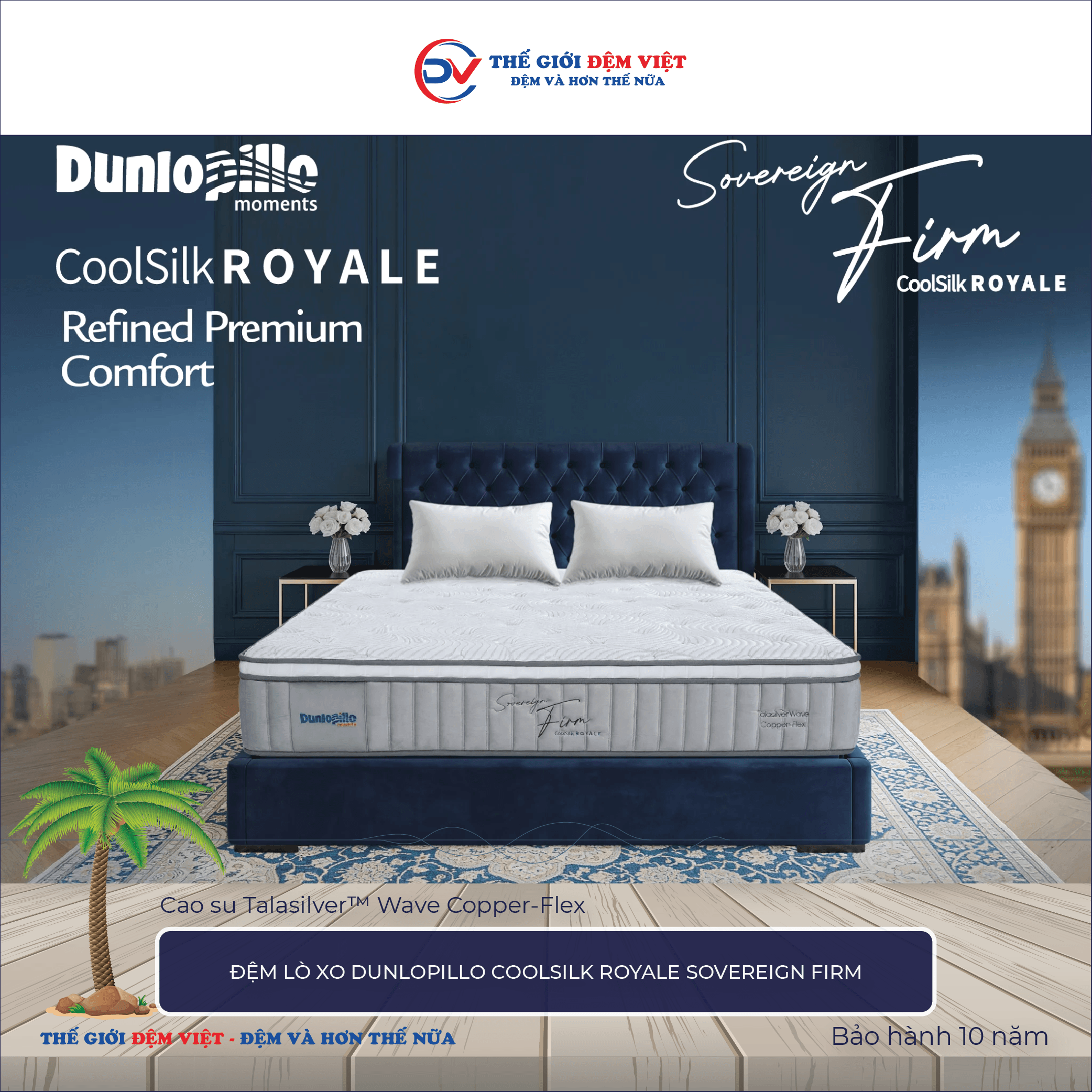 Đệm lò xo Dunlopillo CoolSilk ROYALE Sovereign Firm-1