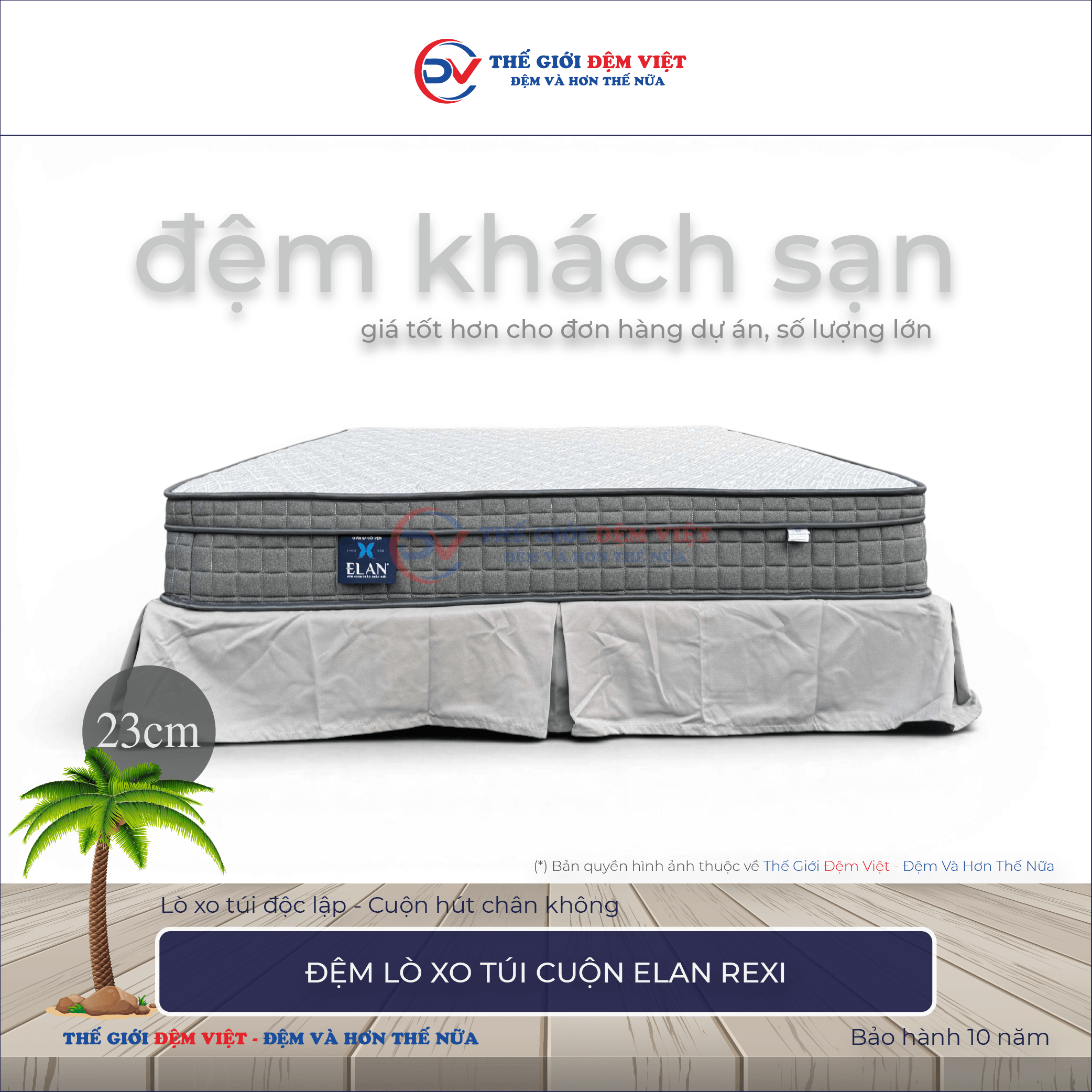 Đệm lò xo túi cuộn Elan Rexi - Dày 23cm