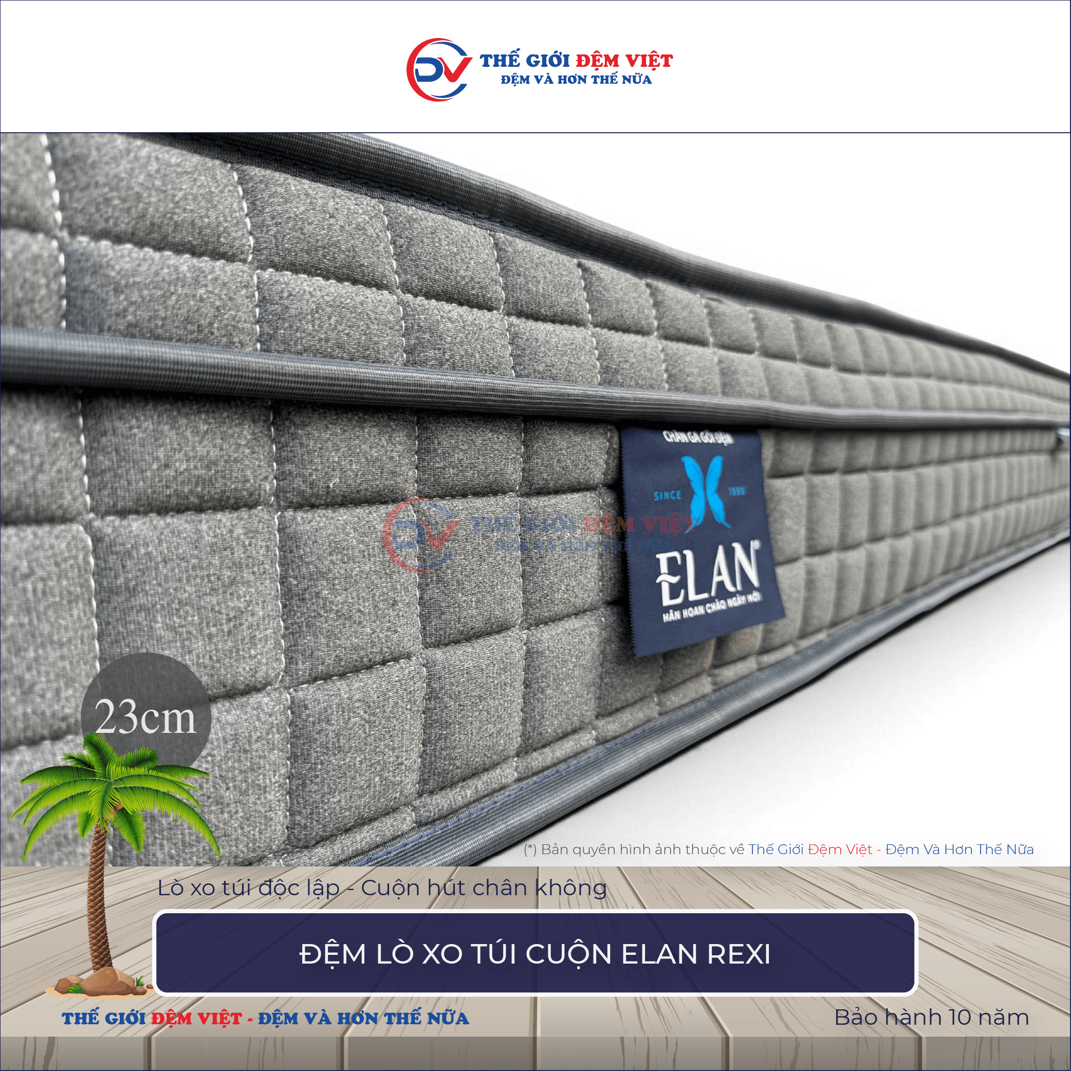 Đệm lò xo túi cuộn Elan Rexi - Dày 23cm