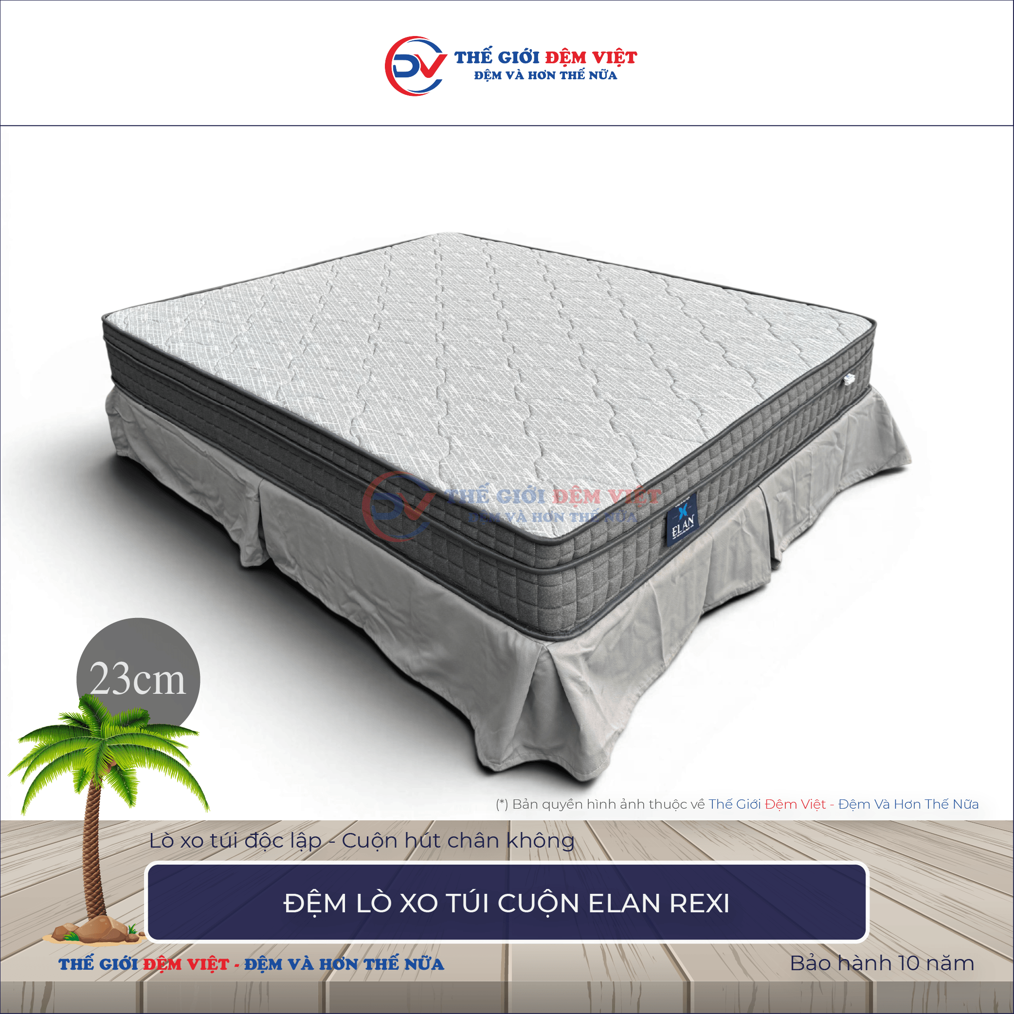 Đệm lò xo túi cuộn Elan Rexi - Dày 23cm