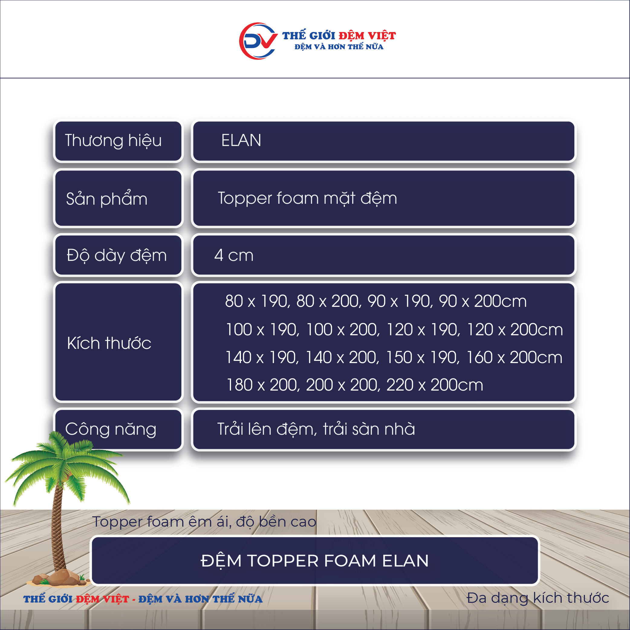 Đệm topper foam Elan