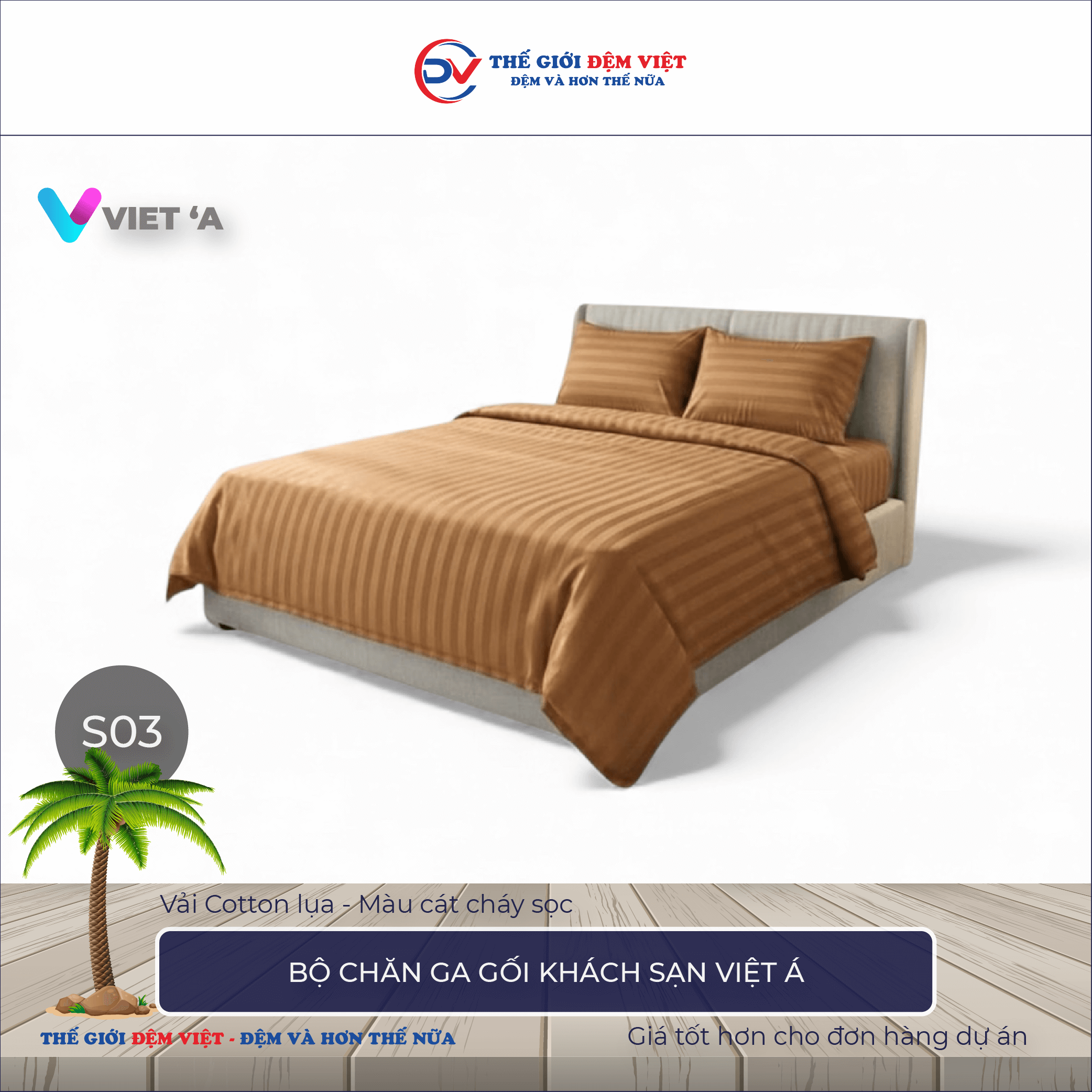 Bộ chăn ga gối khách sạn Việt Á cát cháy sọc 1-1