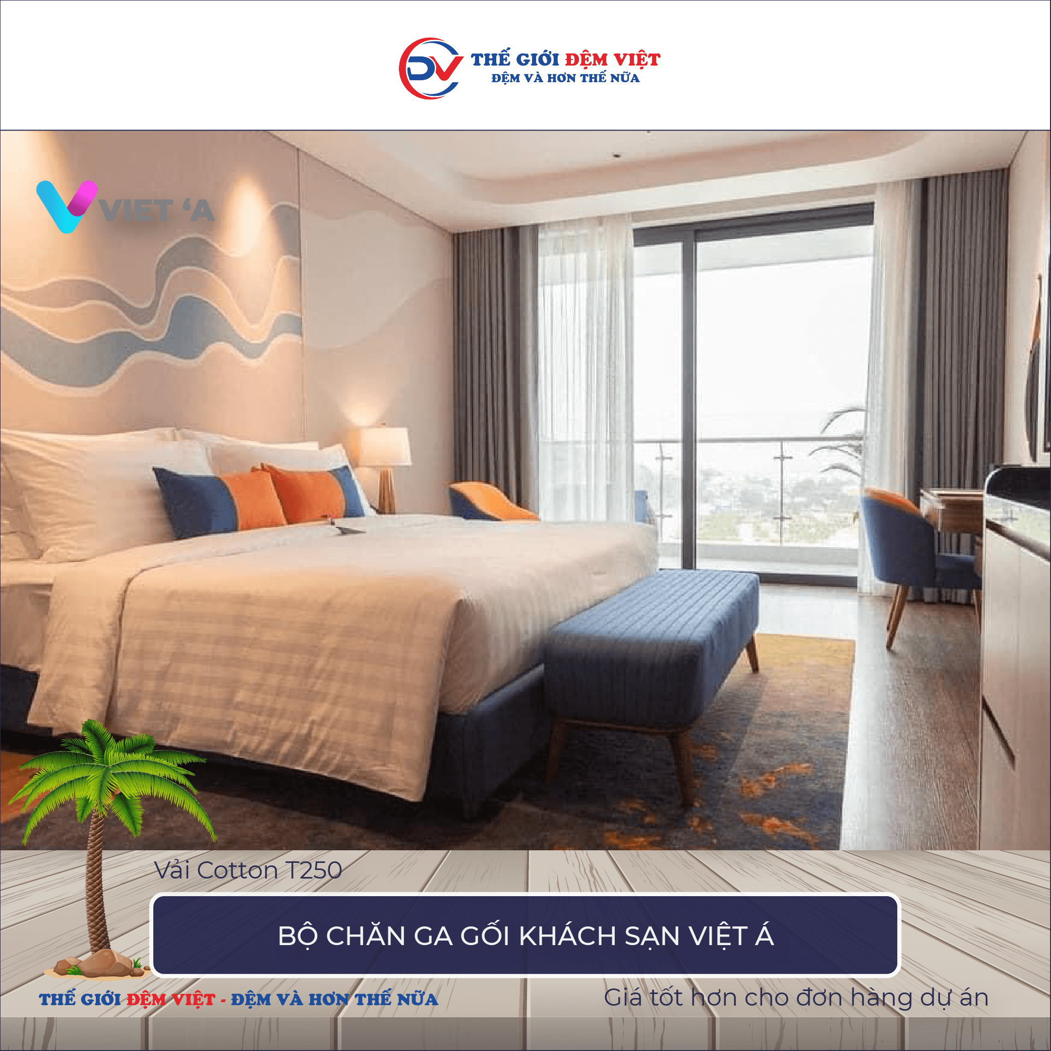 Bộ chăn ga gối khách sạn Việt Á vải Cotton T250 sọc trắng 3-3