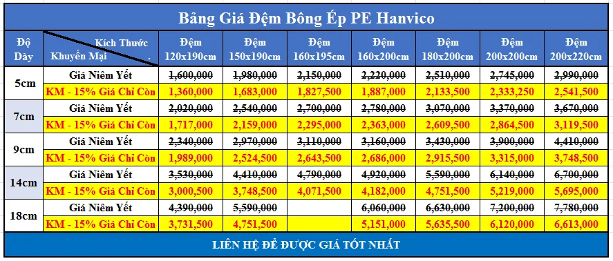Đệm bông ép giá rẻ Hanvico PE - HQ