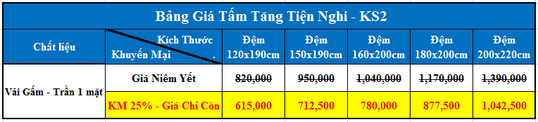 Tấm tăng tiện nghi KS2 vải gấm - trần 1 mặt