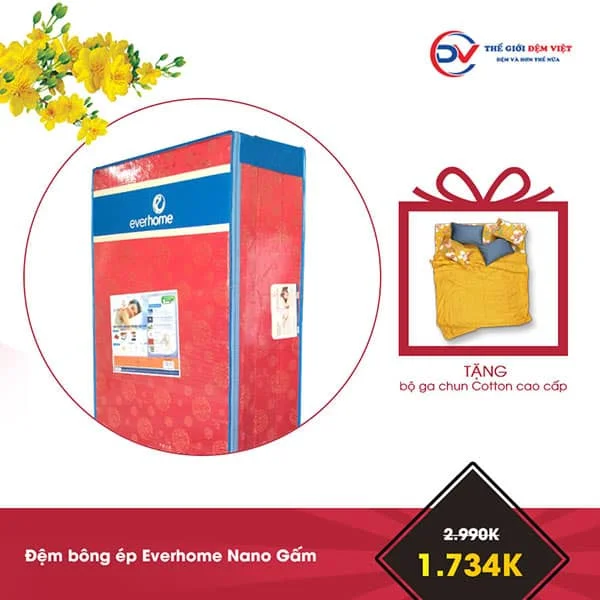 Khuyến mại đệm bông ép Everhome vải gấm