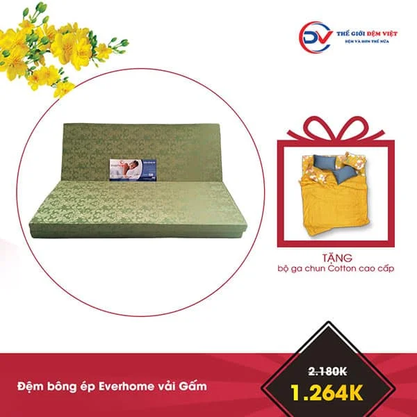 Khuyến mại đệm bông ép Everhome Vải gấm