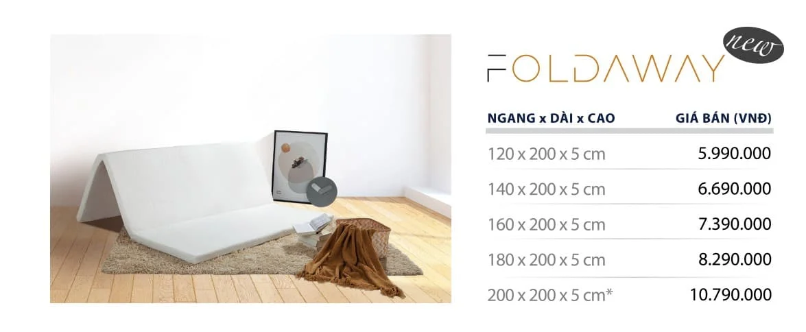 bảng giá nệm cao su liên á gấp 3